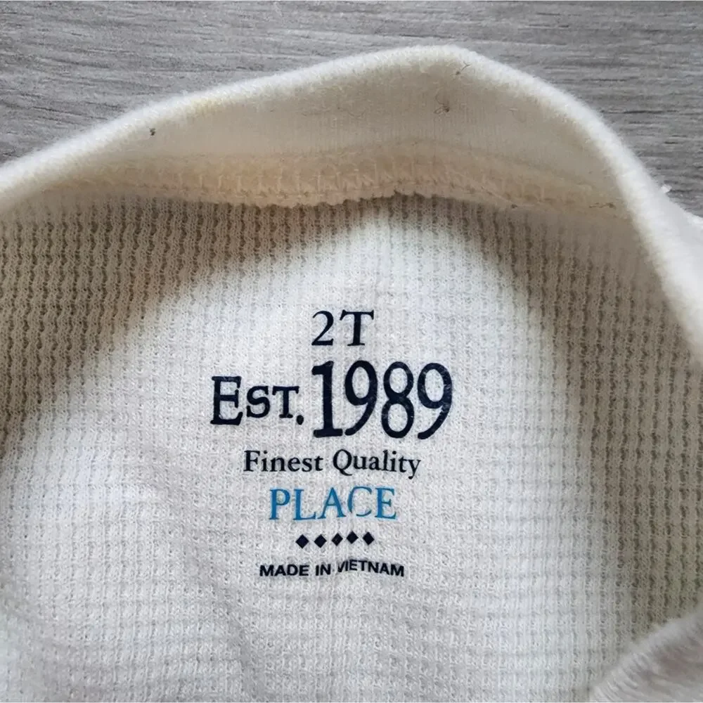 The Children's Place Boy's White Long Sleeve Crewneck Waffle Knit Shirt 2T